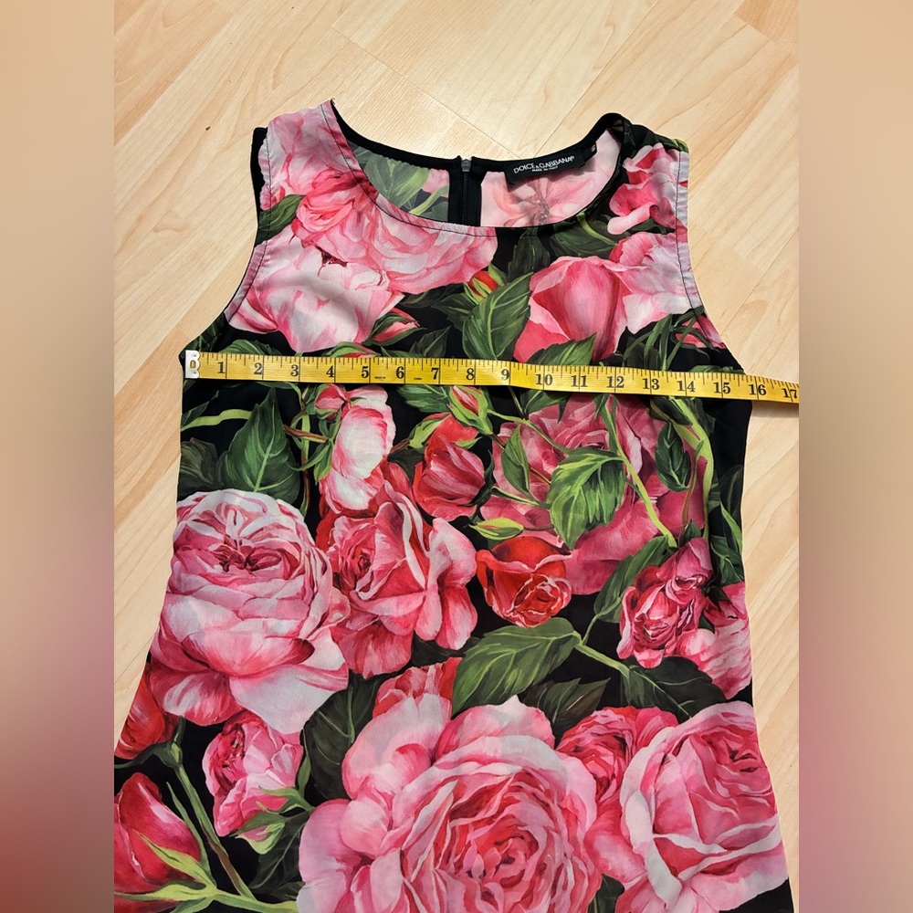Dolce and Gabbana Floral Sleeveless Scoop Neck Tank Top - Pink & Green Roses - Picture 3 of 11